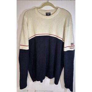 Ralph Lauren Polo jeans Co Vtg Sweater Size 2XL  Arm Patch Navy cream Red Stripe